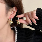 Gold Plated Heart Star Punk Hip Hop Silver Jewelry Female Earring